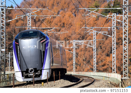 以紅葉林為背景奔跑的中央線特急梓 97151153