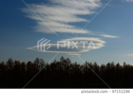[Biei Town, Hokkaido] Silhouette of clouds and trees 97151296
