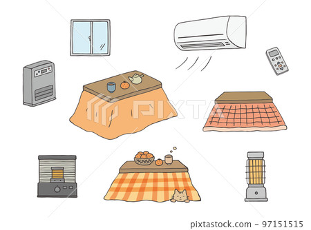Hand-drawn illustration set of winter heating... - Stock Illustration ...
