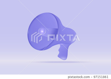3d megaphone speaker flash lightning symbol Isolated on light blue background. Realistic loudspeaker bullhorn 3d vector rendering illustration. 97151861