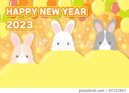 2023 New Year's card balloon and rabbit_orange 2023 New Year's card balloon and rabbit_orange 97152841