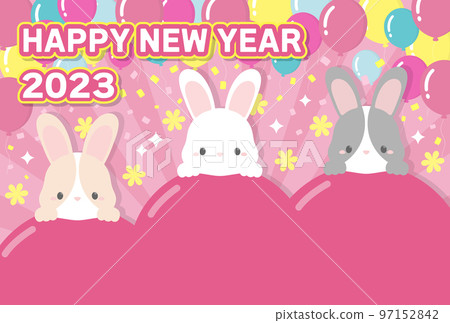 2023新年賀卡氣球和兔子_粉色 97152842