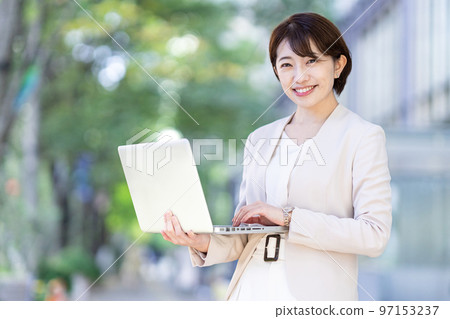 Business woman with a personal computer Business woman with a personal computer 97153237