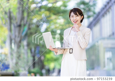 Business woman with a personal computer Business woman with a personal computer 97153239