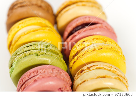 Macaron. Traditional french colorful macarons close up asbackground, macro Macaron. Traditional french colorful macarons close up asbackground, macro 97153663
