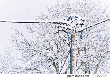 street lighting electric wires under the snow street lighting electric wires under the snow 97153916