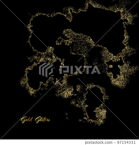 Golden sparkling stardust leaves sparkling particles on a black background. Vector glamor fashion concept gold glitters Golden sparkling stardust leaves sparkling particles on a black background. Vector glamor fashion concept gold glitters 97154331