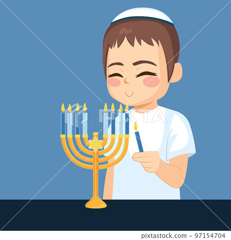 Jewish Boy Lightning Hanukkah Menorah Jewish Boy Lightning Hanukkah Menorah 97154704
