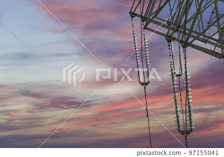 Electricity pylon (high voltage power line) against the background of a romantic evening sky 97155041