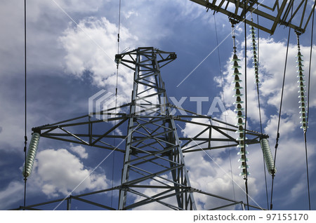 Electricity pylon (high voltage power line) on the background of the cloudy sky Electricity pylon (high voltage power line) on the background of the cloudy sky 97155170