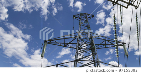 Electricity pylon (high voltage power line) on the background of the cloudy sky Electricity pylon (high voltage power line) on the background of the cloudy sky 97155392