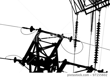 Electricity pylon (high voltage power line), black contour, isolated, on a white background Electricity pylon (high voltage power line), black contour, isolated, on a white background 97155602