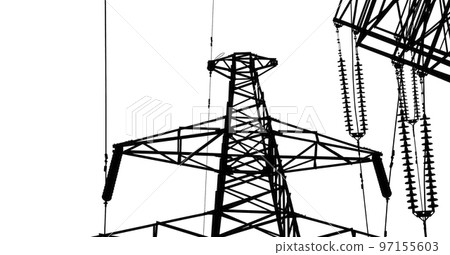 Electricity pylon (high voltage power line), black contour, isolated, on a white background Electricity pylon (high voltage power line), black contour, isolated, on a white background 97155603