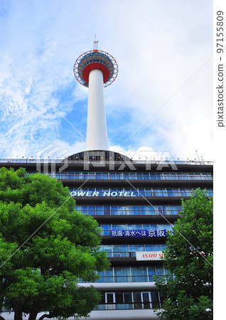 Kyoto City: Trees in front of Kyoto Tower and the plaza in front of the Karasuma Central Exit of Kyoto Station 97155809