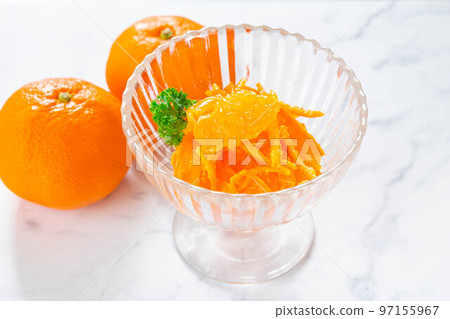 Marinated mandarin oranges in a glass bowl Marinated mandarin oranges in a glass bowl 97155967