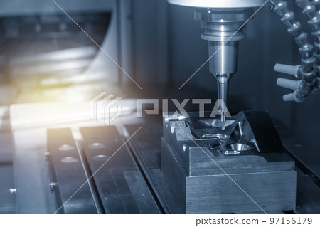 The CNC milling machine cutting injection mold part by solid ball end mill tool. The CNC milling machine cutting injection mold part by solid ball end mill tool. 97156179