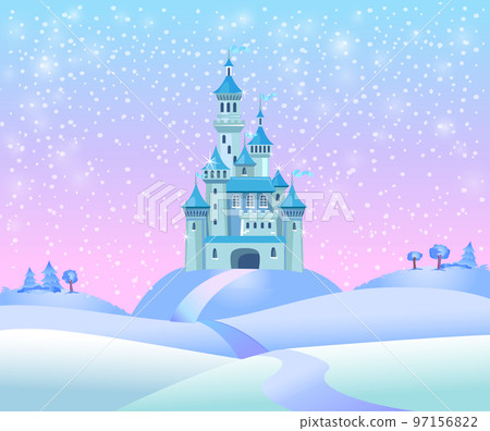 Christmas greeting card in vintage with ice princess castle 97156822