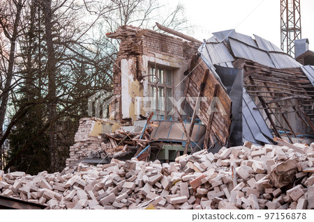 Demolition of an old silicate brick building Demolition of an old silicate brick building 97156878