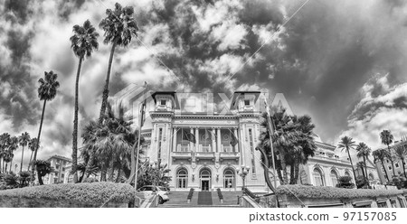 Facade of the scenic Sanremo Casino with palms and flowers 97157085