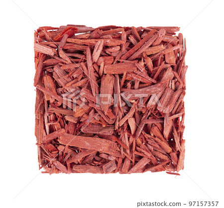 Red Sandalwood incense chips, isolated on white background. Sanderswood, rubywood or red saunders. Top view. Red Sandalwood incense chips, isolated on white background. Sanderswood, rubywood or red saunders. Top view. 97157357
