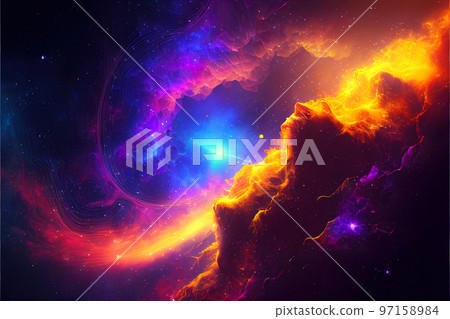 illustration on the theme of life in space with super bright colors and planets and stars illustration on the theme of life in space with super bright colors and planets and stars 97158984