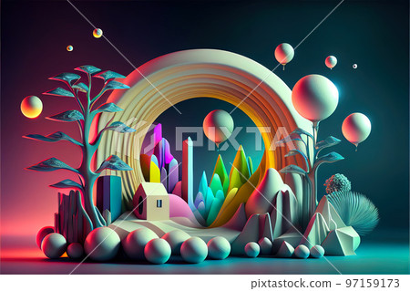 cozy modern creative interior with voluminous graffiti on the wall in the form of a fabulous portal cozy modern creative interior with voluminous graffiti on the wall in the form of a fabulous portal 97159173