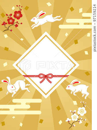 2023首銷設計模板-三隻兔子和紅白梅A4比例複印空間可用 97159214