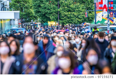 Tokyo Cityscape in Japan December - The flow of people of threat. View of Shibuya Scramble Crossing from Shibuya Center Street = 10 days 97159271