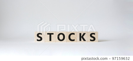 Stocks symbol. Concept word Stocks on wooden cubes. Beautiful white background. Business and Stocks concept. Copy space. Stocks symbol. Concept word Stocks on wooden cubes. Beautiful white background. Business and Stocks concept. Copy space. 97159632