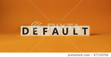 Default symbol. Concept word Default on wooden cubes. Beautiful orange background. Business and Default concept. Copy space. 97159700