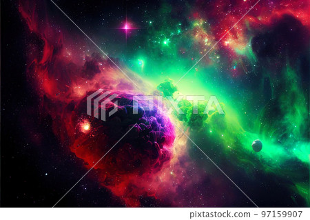 fantastic space landscape with planets and constellations of super bright colors fantastic space landscape with planets and constellations of super bright colors 97159907