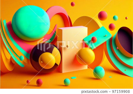 super bright still life of fantastic 3D fruits, abstract background of bright exotic flowers and super bright still life of fantastic 3D fruits, abstract background of bright exotic flowers and 97159908