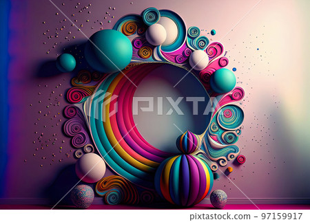 cozy modern creative interior with voluminous graffiti on the wall in the form of a fabulous portal 97159917