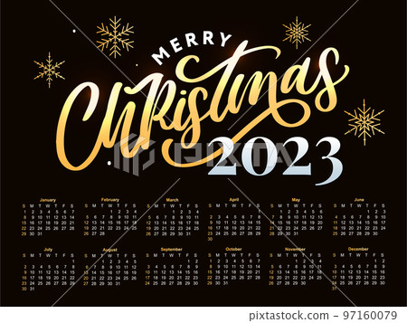 2023 Calendar year vector illustration. The week starts on Sunday. Christmas snowflakes calendar 2023 template. Calendar design Sunday in red colors. Vector 2023 Calendar year vector illustration. The week starts on Sunday. Christmas snowflakes calendar 2023 template. Calendar design Sunday in red colors. Vector 97160079
