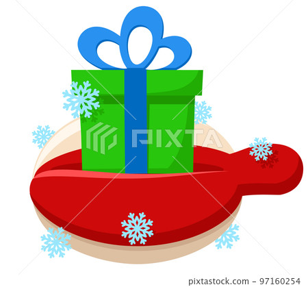 Gift box in the hand of santa claus on a white background. Christmas gift Gift box in the hand of santa claus on a white background. Christmas gift 97160254