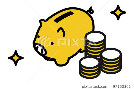 豬存錢罐和硬幣的簡單等軸圖,儲蓄圖像,副業,投資等。 豬存錢罐和硬幣的簡單等軸圖,儲蓄圖像,副業,投資等。 97160361