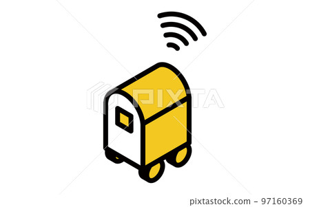 Simple isometric illustration of delivery robot, transportation, logistics, distribution, etc. 97160369
