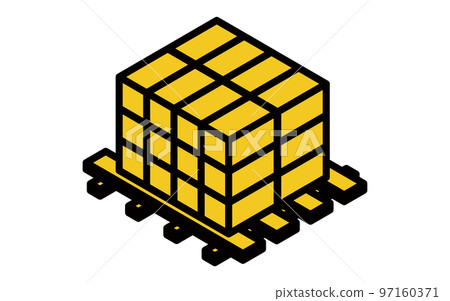 Simple isometric illustration of luggage loaded on pallets, logistics and distribution, etc. 97160371
