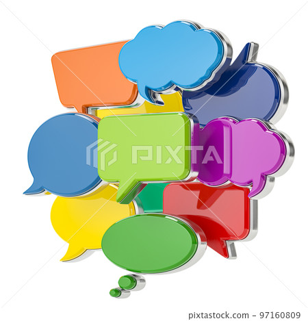 Speech bubbles of different forms and coclors isolated on white. 97160809