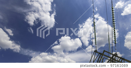 Electricity pylon (high voltage power line) on the background of the cloudy sky Electricity pylon (high voltage power line) on the background of the cloudy sky 97161089