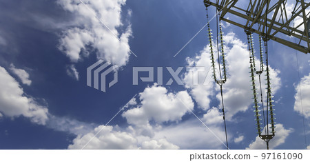 Electricity pylon (high voltage power line) on the background of the cloudy sky 97161090