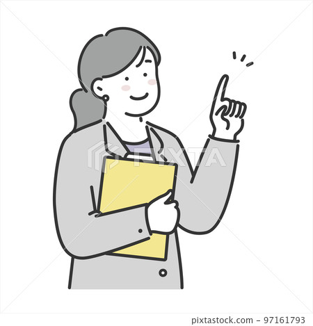 拿著文件並且指向的女性辦公室工作者 97161793