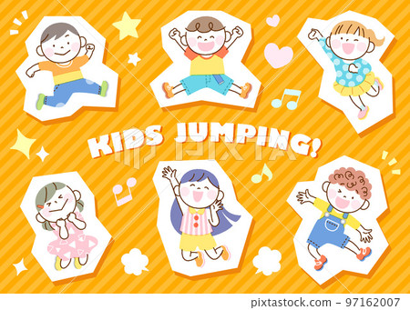 Children jump illustration set white border orange version seal style 97162007