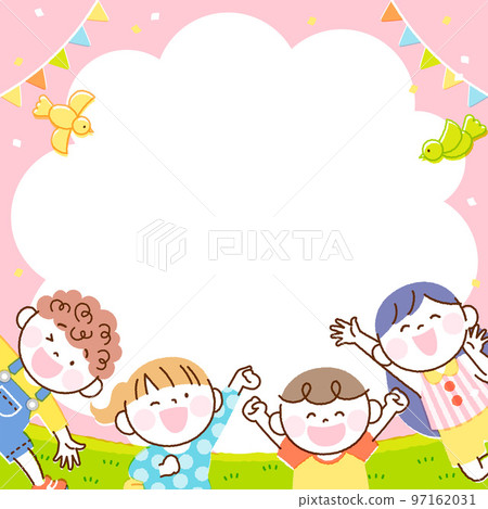 Children jump illustration banner frame (square, zoom, pink version) Children jump illustration banner frame (square, zoom, pink version) 97162031
