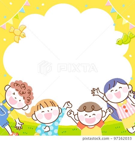 Children jump illustration banner frame (square, zoom, yellow version) 97162033