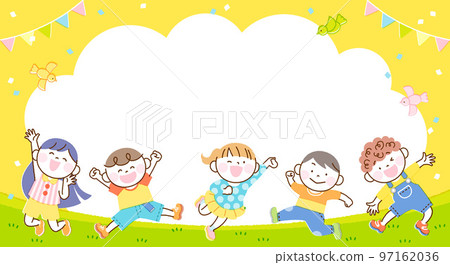 Children jump illustration banner frame (rectangular yellow version) Children jump illustration banner frame (rectangular yellow version) 97162036