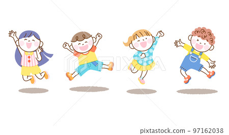 Children jump illustration set White back 4 people version 97162038