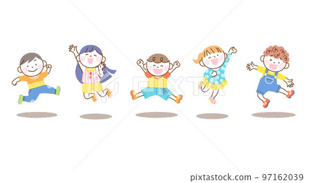 Children jump illustration set White back 5 people version 97162039
