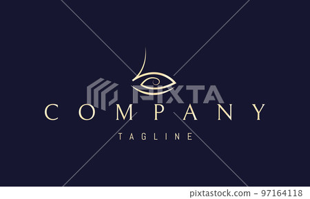 Vector golden logo on which an abstract image of the symbol of the god Ra in the form of an eye. 97164118