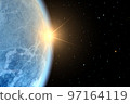Planet Earth or alien planet with a rising sun in space 97164119